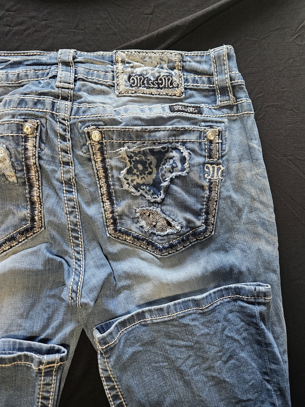 Miss Me Light Blue Boot Cut Jeans with Fringe Pocket Detail - Picture 6 of 7